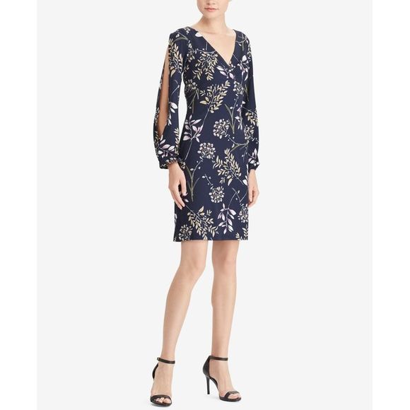 American Living Womens Floral Print Sheath Dress,Navy/Fuscia/Multi,6 - Picture 3 of 3